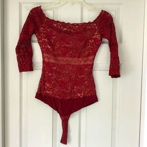 Intimissimi Burgandy S Lace Longsleeve Bodysuit